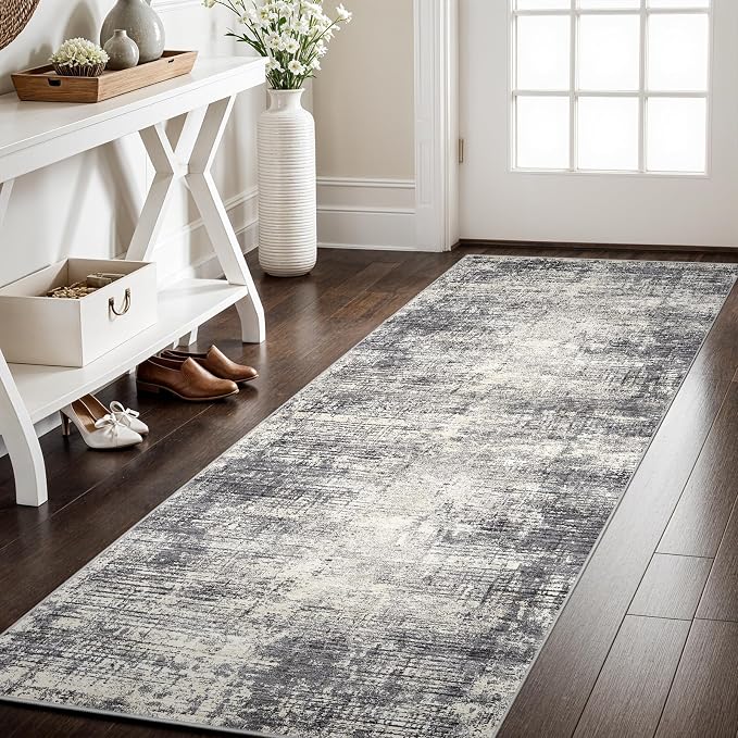 2x5 Hallway Washable Runner Rug - Non-Slip Kitchen Rugs with Rubber Backing Abstract Neutral Low-Pile Carpet Runners for Laundry Room Home Decor Bedroom Bathroom Entryway (Gray Beige,2x5)