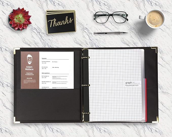 Samsill Classic Collection Leather 3 Ring Binder, Executive Presentation Portfolio, 1.5 Inch (Holds 325 Sheets), Brass Round Ring, Black