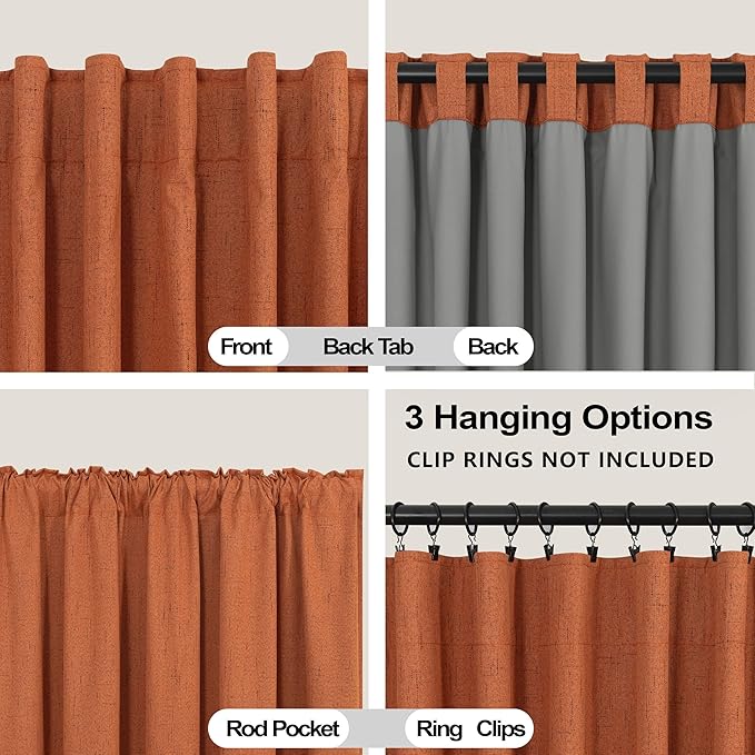 KOUFALL Burnt Orange Curtains 2 Panels Retro Linen Blackout Colorful Mid Century Modern Bohemian Curtains for Living Room Bedroom 84 Inch Long