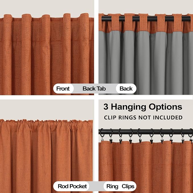 KOUFALL Decorative Short Curtains for Windows,Fall Burnt Orange Bohemian Curtains for Bedroom Kitchen Bathroom Window