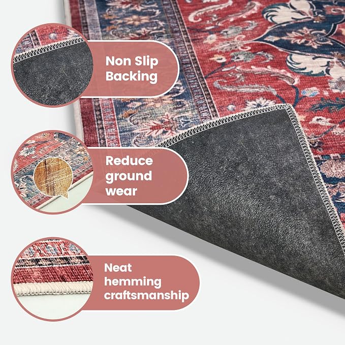 Office Chair Mat for Hardwood Tile Floor, 36"x48"Anti-Slip Under Desk Carpet Protector for Rolling Computer Chair Mat, Machine Washable Office Area Carpet (Chenille,Red)
