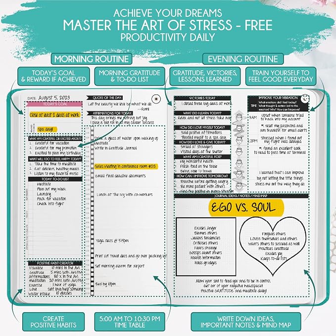 90-Day Goal Planner with Daily Journal, Gratitude & Habit Tracker | Daily Planner, Productivity, Time blocking, Manifestation & Affirmations with Vision Board, Gratitude Journal for Women & Men