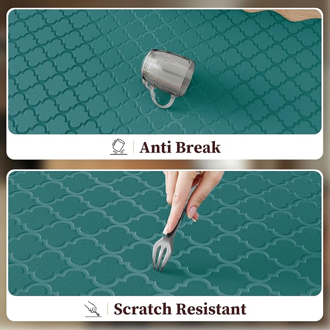 Arenarug Upgrade Scalloped Embossed Kitchen Mats for Floor 2PCS Cushioned Anti Fatigue Waterproof Foam Kitchen Rugs Non Slip Washable Comfort Standing Mat for Sink Laundry, Spruce Green