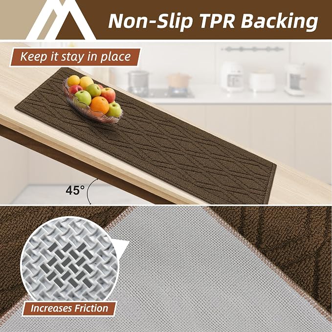 COSY HOMEER Kitchen Rugs 24"x35" Non-Slip Washable Kitchen Mats for Floor Polypropylene Absorbent Kitchen Floor Mat for Kitchen Sink Entryway,Brown
