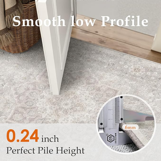 PureCozy Gray 2x3 Entryway Area Rug Washable Vintage Door Mat Non Slip Low Pile Carpet Indoor Soft Retro Mat Oriental Medallion Grey Accent Throw Rug for Bathroom Office Bedroom Living Room
