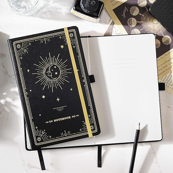 Artfan Ruled Notebook/Journal – Premium Thick Paper Classic Writing Notebook with Pocket + Page Dividers Gifts, Banded, Large, 128 Pages, Hard Cover, Lined (5.3" x 8.26") - Goddess Of the Moon