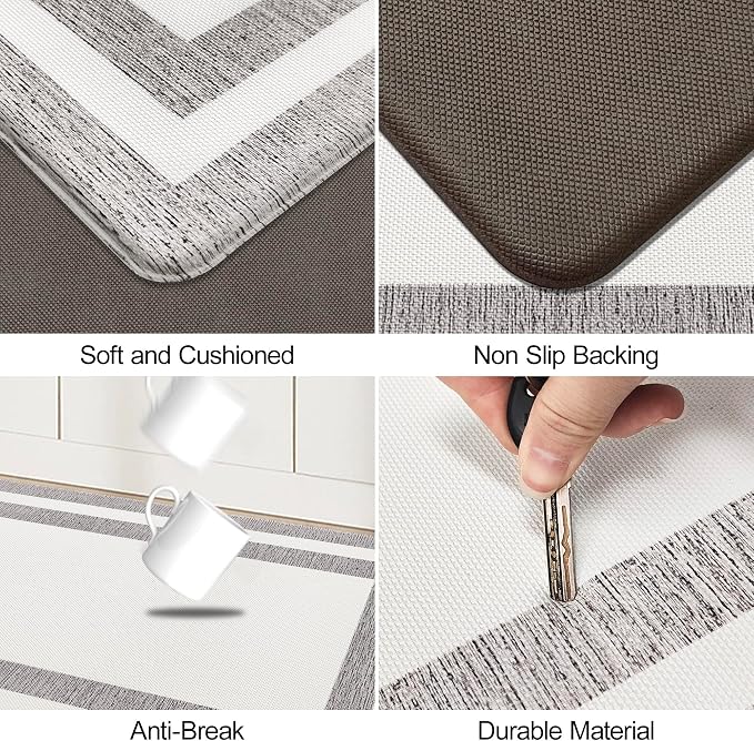 White Kitchen Mat Cushioned Anti-Fatigue Non-Skid Waterproof Rugs Ergonomic Comfort Standing Mat for Kitchen, Floor, Office, Sink, Laundry 17.3"x47.2"