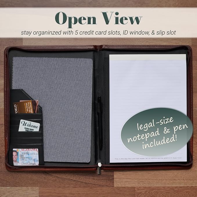 Christian Art Gifts John 3:16 Cross Two-Tone Zippered Brown Faux Leather Padfolio/Portfolio Folder Notepad with Single Pen with Highlighter Tip for Notes
