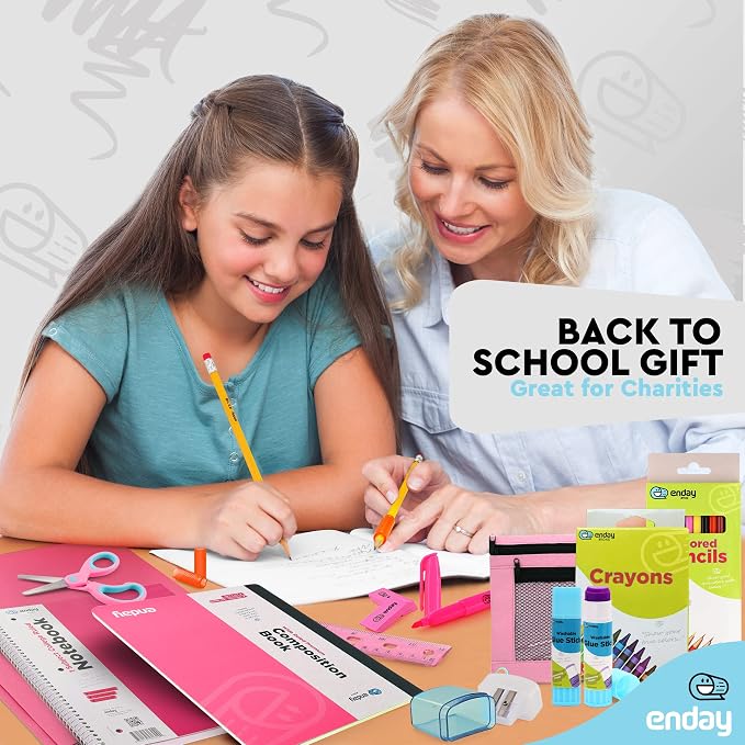 Enday Back to School Supplies for Kids, Red School Supply Box Grades K-5, Premium Quality Kids School Supplies Kit, Kindergarten School Supplies for Girls and Boys, 71 Piece Set
