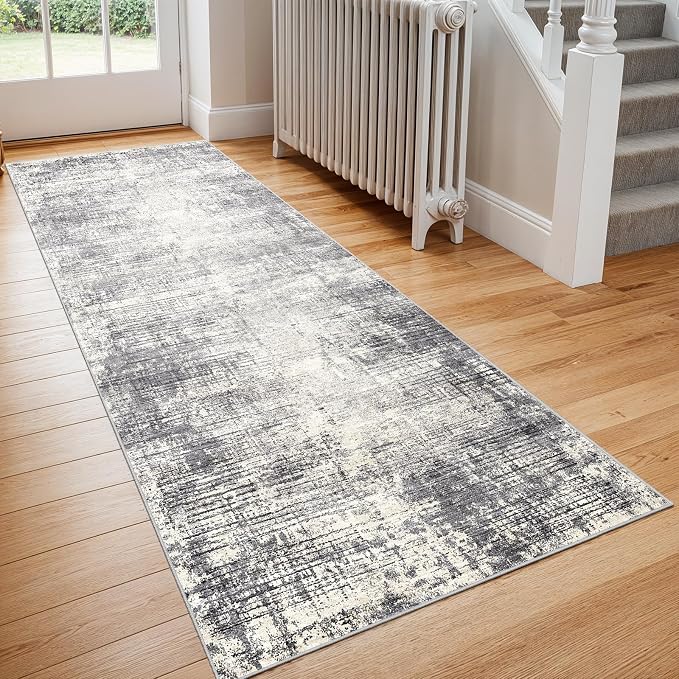 2x6 Hallway Washable Runner Rug - Non-Slip Kitchen Rugs with Rubber Backing Abstract Neutral Low-Pile Carpet Runners for Laundry Room Home Decor Bedroom Bathroom Entryway (Gray Beige,2x6)