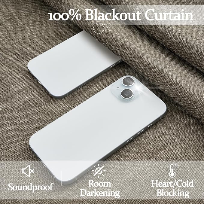Blackout Double Layer Thick Linen Sepia Ebony Curtains 84 Inches Long for Living Room 2 Panels Set, Memory Trained Pinch Pleated Thermal Soundproof Country Viral Windows Curtain & Drapes 40"W x 84"L