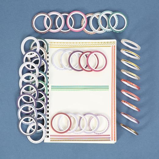 Mr. Pen- Skinny Washi Tape Set, 48 Rolls, Gold Foil Print, 3mm Wide | 5.5 Yards/Roll, Washi Tape for Scrapbook, Arts, Crafts, Journals and Planners