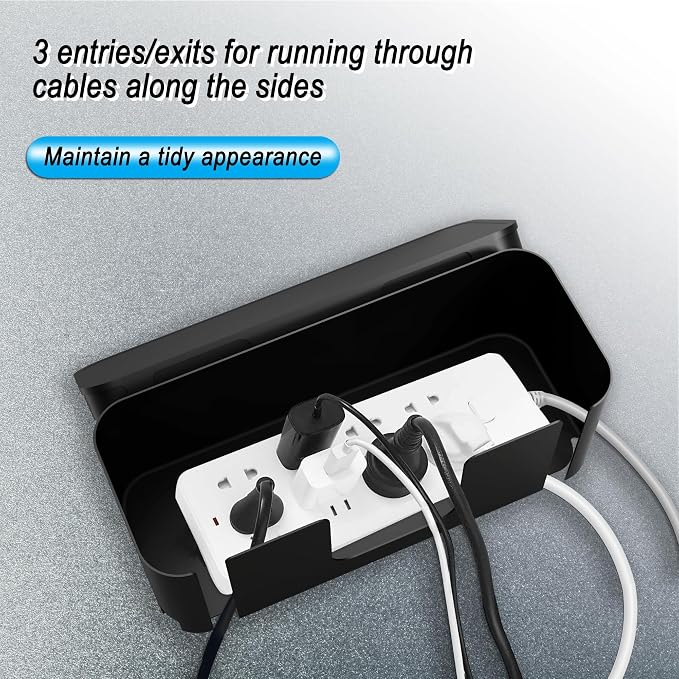 Power Strip Hider Box Cable Management Organizer Set Large & Medium Black | Power strip hider box hides cords and surge protectors safely, keeping cables organized and protecting kids and pets