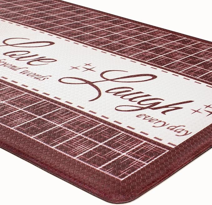 Anti-Fatigue Floor Comfort Mat - 18 x 30 Inch (Live, Love, Laugh Burgundy) - Waterproof Non-Slip Rug - Easy to Clean Cushioned Mat for Kitchen, Bathroom, Standing Desk & Office - Achim Home Decor