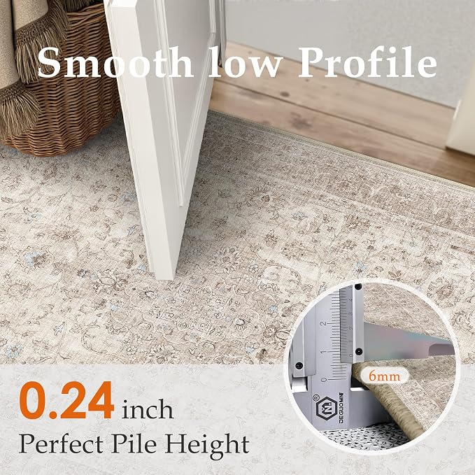 PureCozy Beige Area Rug 2x3 Washable Vintage Entryway Carpet Low Pile Non Slip Distressed Door Mat Soft Traditional Retro Oriental Small Accent Throw Rug for Kitchen Bedroom Office Bathroom Laundry