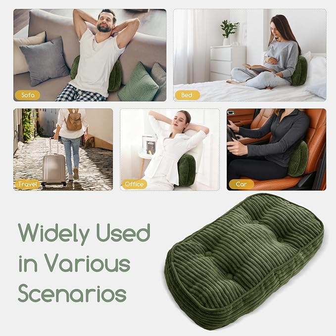 HIGOGOGO Lumbar Support Pillow for Recliner Chair/Accent Chair/Couch/Office Chair, Tufted Corduroy Back Support Cushion for Elderly, Recliner Cushions for Back Rest, Pain Relief, Reading, Dark Green