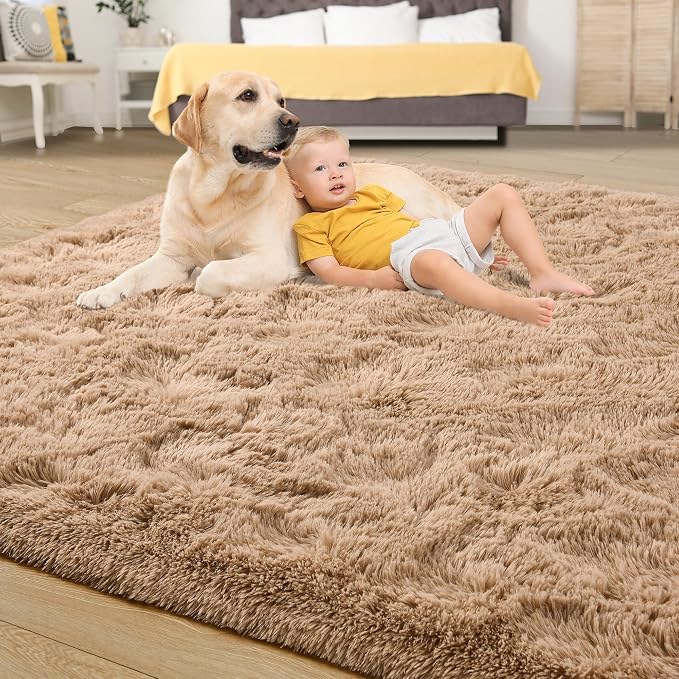 Tepook Area Rugs 9x12 for Living Room, Super Soft Fluffy Rugs for Bedroom, Modern Shaggy Rug Fuzzy Carpets for Kids, Plush Indoor Nursery Home Decor Rug with Non-Slip Bottom, Beige