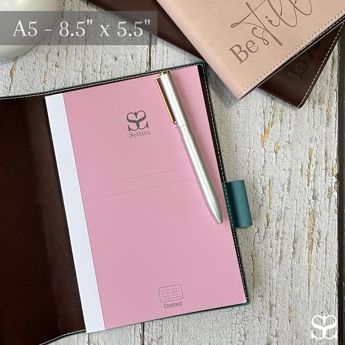 SETTINI® Dot Grid Refill Journal Notebook for Refillable Journals – Premium A5 100 gsm Sheets Dotted Notepad 8.25 x 5.5 Inches with 256 Pages and Helpful Bookmark
