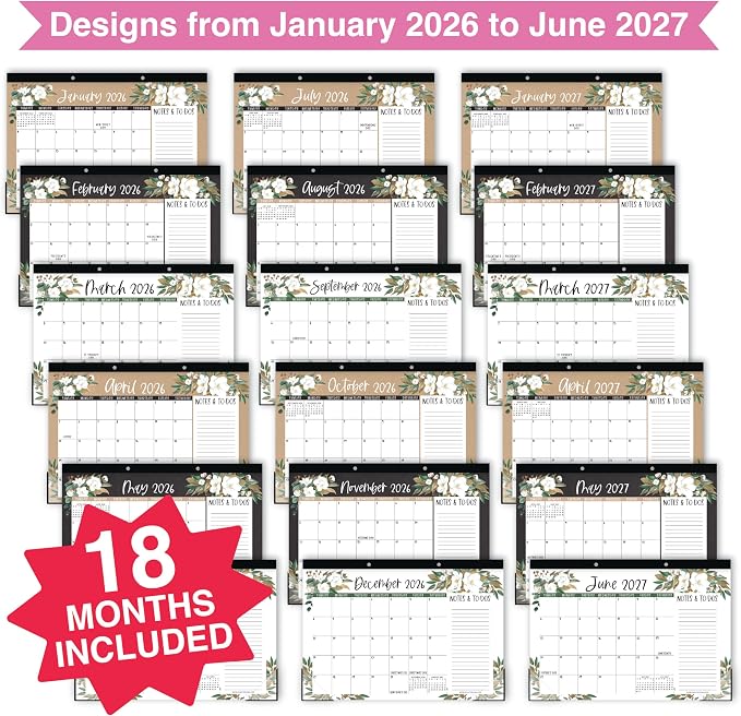 Hadley Designs Large Teacher Desk Calendar 2026-2027 - Desktop Calendar 2026, 18-Month Desk Calendars for Home, Office & Classroom, Cute Classroom Must Haves, Back to School Teacher Gifts