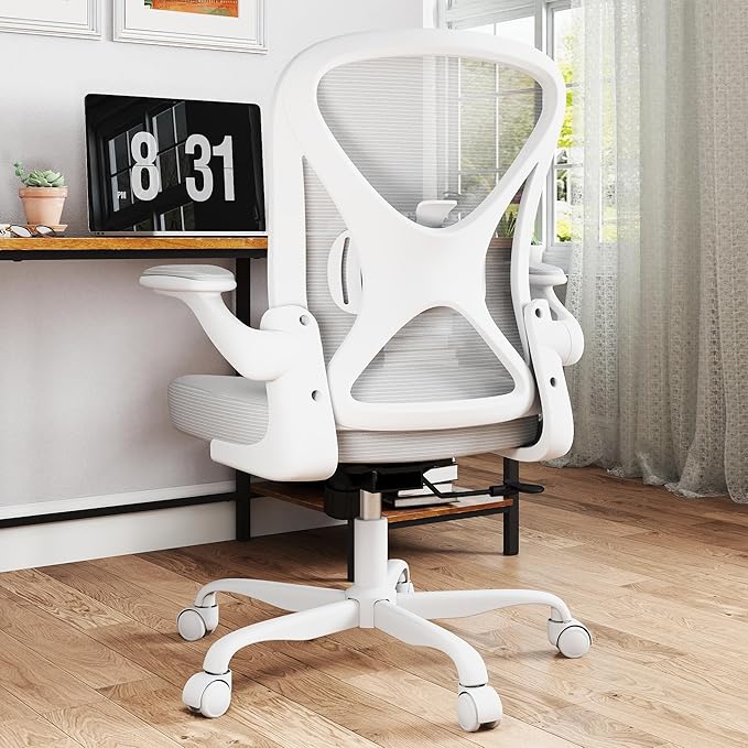Ergonomic Office Chair with Adjustable Lumbar Support, 300 lbs Swivel Desk Chair with Flip-Up Arms, Mesh Comfy Padded Seat for Computer and Home, Grey