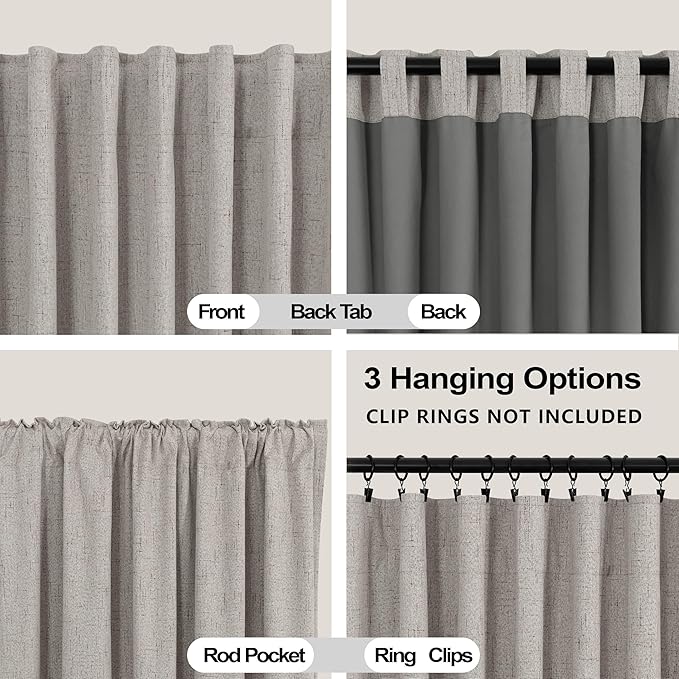 KOUFALL Neutral Blackout Curtains for Living Room Bedroom,Mushroom Taupe Greige Linen Noise Reducing Soundproof Sound Proof Curtains for Office Window at Home 84 Inches Long