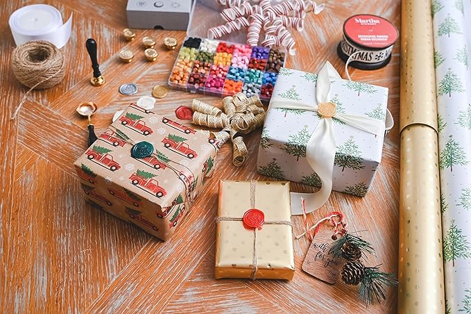 Hoppler Wax Seal Kit Having 6 PCS Wax Seal Stamp Heads, 1 PC Wood Handle Perfect Wax Stamp Seal Kit for Letter Sealing with Different Patterns for Gift Box Sealing