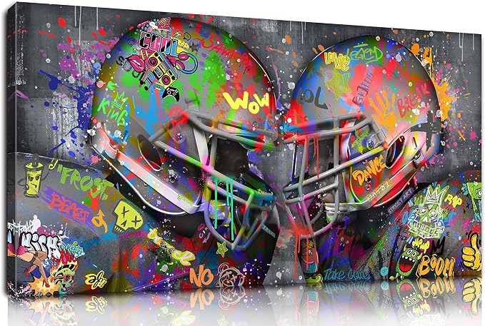 SIXTTART American Football Posters Large Wall-Art For Living Room - Graffiti Rugby Ball Bedroom Decor For Teen Boys - Banksy Canvas Wall-Art Ready To Hang Size 59" x 29"