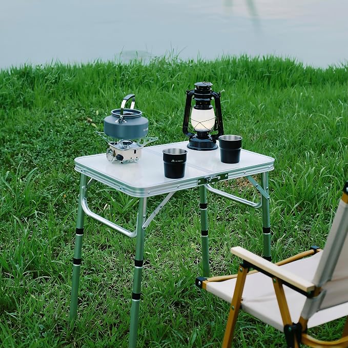 Yriuat Folding Camping Table 2ft Portable Picnic Table Adjustable Height Small Card Table Aluminum Foldable Lightweight with Carry Handle for Outdoor Indoor Hiking Camp BBQ Beach