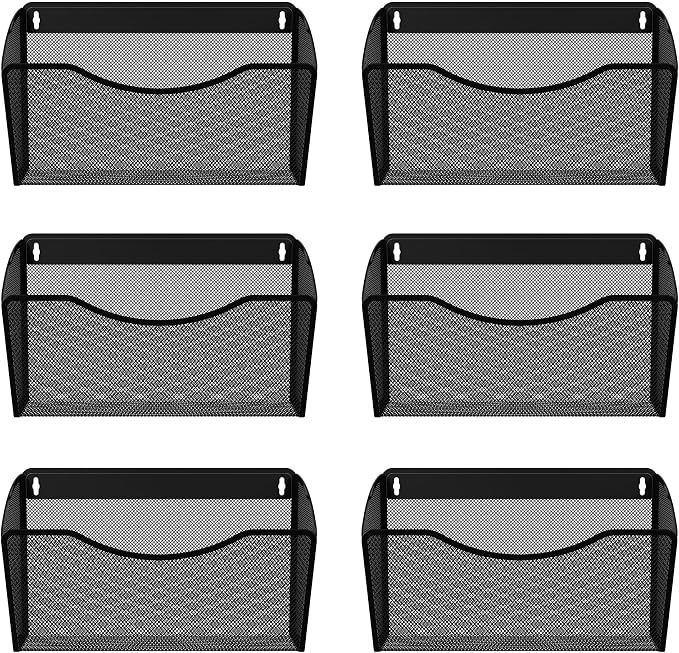 EasyPAG 6 Pack Wall File Organizer, Metal Mesh Hanging File Folder Holder for Letter/A4 Size Folders, Vertical Wall Mount Mail Sorter for Office Paperwork, Classroom, Black