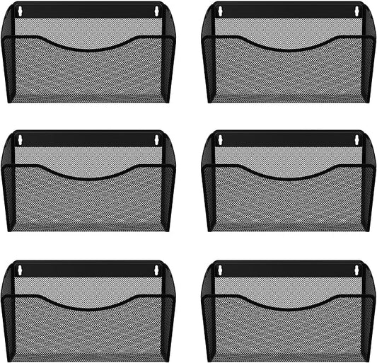 EasyPAG 6 Pack Wall File Organizer, Metal Mesh Hanging File Folder Holder for Letter/A4 Size Folders, Vertical Wall Mount Mail Sorter for Office Paperwork, Classroom, Black
