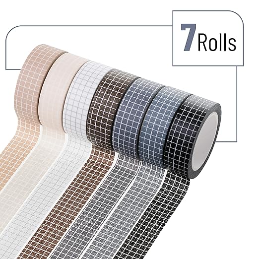 Mr. Pen- Washi Tape Set, 0.6", 7 Rolls, 9 Yards/Roll | Washi Tape for Scrapbook, Arts, Crafts, Journals and Planners, Grid