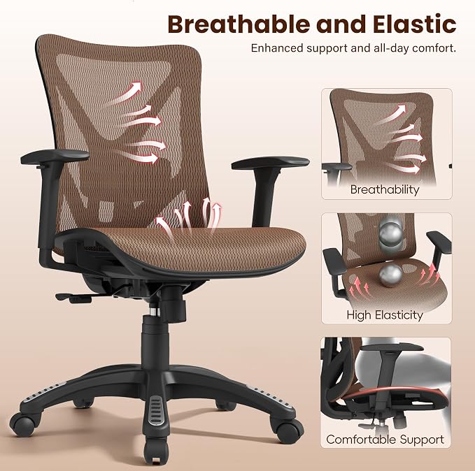 Ergonomic Office Chair, Mesh Computer Desk Chairs with Adjustable Lumbar Support, 3D Armrests, Tilt Function, Comfy Wide Seat, Swivel Executive Work Task Chair for Company and Home