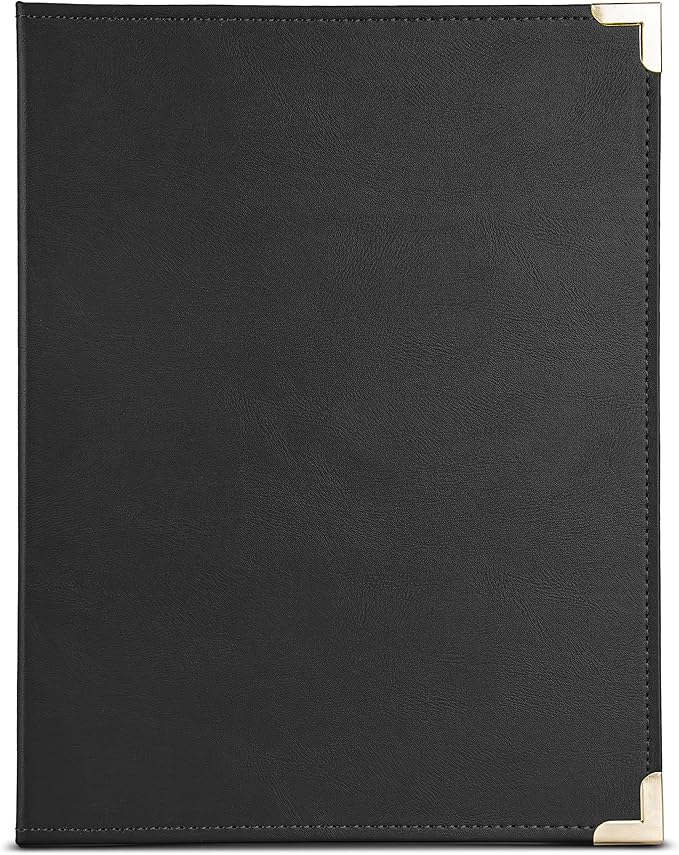 Samsill Classic Collection Business Portfolio - Executive Padfolio for Resume & Document Organizer - 8.5 by 11-Inch Legal Pad, Faux Leather with Brass Corners (Black)