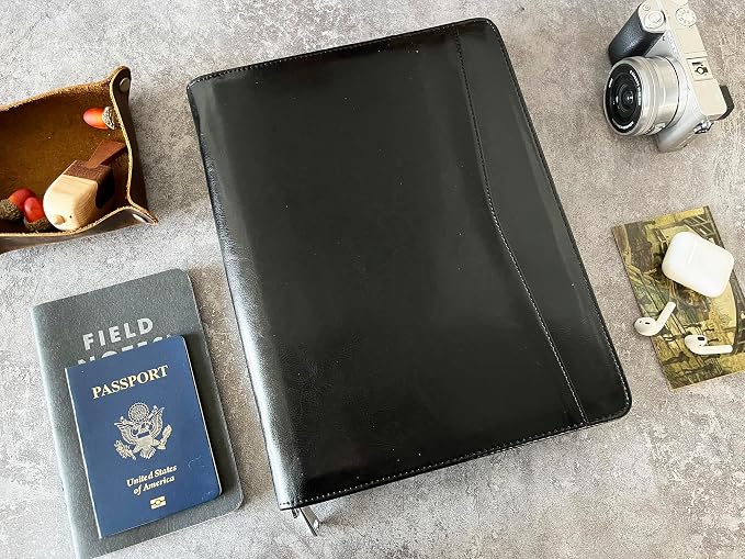 Leather Portfolio for Men, Personalized Leather Portfolio with Zipper, Customized Portfolio Organizer, Vegan Leather Padfolio for Women, Custom
