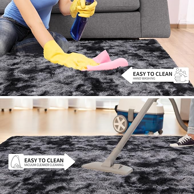 Tepook Soft Fluffy Rugs for Living Room, 5x7 Shaggy Area Rug for Bedroom, Modern Shag Rug Fuzzy Carpets for Kids, Plush Indoor Nursery Home Decor Rug with Non-Slip Bottom, Tie-dye Dark Grey