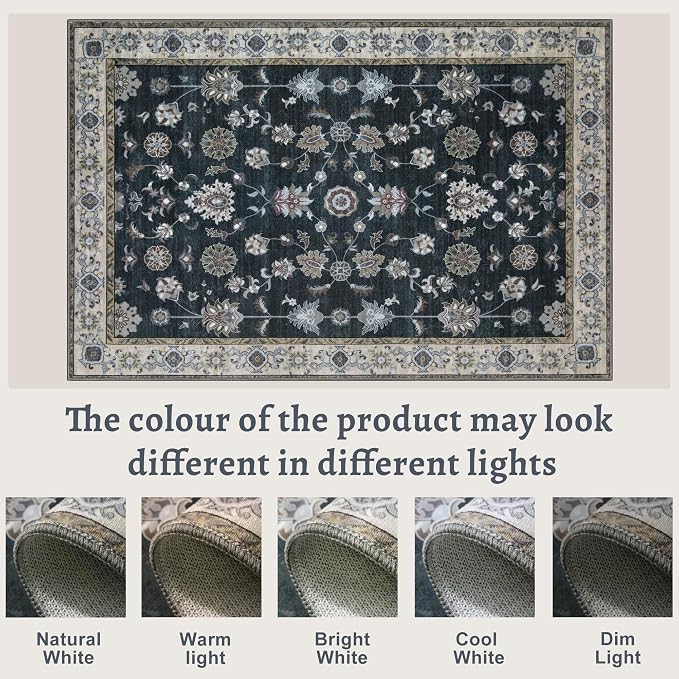 Tangsoo 4x6 Black Vintage Rug for Living Room, Vintage Washable Area Rug Indoor, Oriental Non Slip Brown Rug for Dining Room, Boho Soft Low Pile Rugs, Print Foldable Carpet for Living Room Bedroom