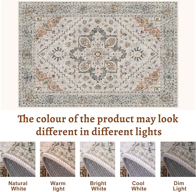 Tangsoo Hallway Runner Rugs 2.6x12 Washable Runner Rug for Hallways, Non Slip Vintage Soft Low Pile 12ft Long Rug Runner, Indoor Carpet Runners for Living Room Kitchen Bedroom Entryway Grey/Cream
