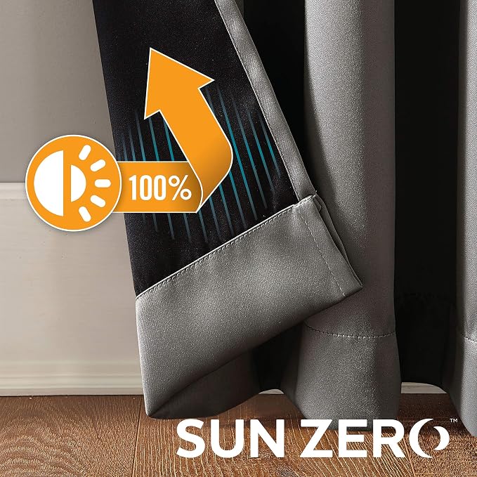 Sun Zero Nordic 2-pack Theater Grade Extreme 100% Blackout Grommet Curtain Panel Pair, 52" x 108", Gray
