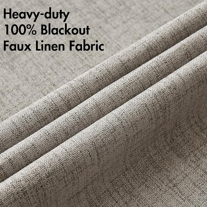 MIULEE Linen Curtains for Bedroom Solid 100% Blackout Thermal Insulated Greige Curtains Grommet Room Darkening Drapes for Living Room 52x84 Inch (2 Panels)