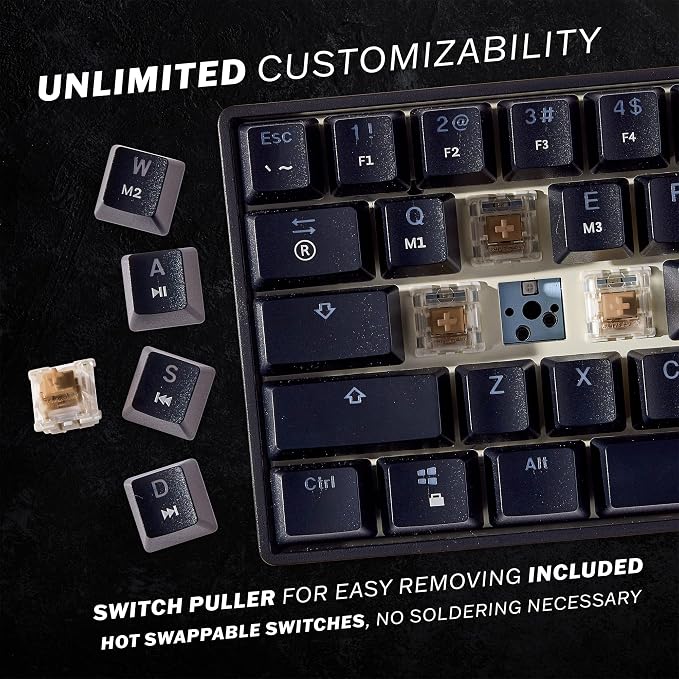HK GAMING GK61 Mechanical Gaming Keyboard - 61 Keys Multi Color RGB Illuminated LED Backlit Wired Programmable for PC/Mac Gamer (Gateron Optical Black, Black)