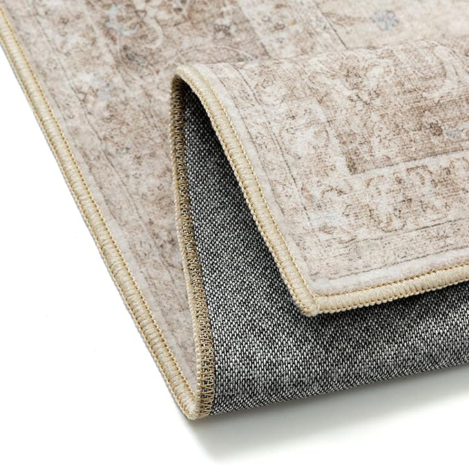 PureCozy Beige Area Rug 5x7 for Living Room Washable Vintage Carpet Low Pile Non Slip Distressed Soft Traditional Retro Oriental Large Accent Throw Rug Office Kitchen Bedroom Bathroom Dining Room
