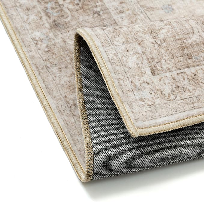PureCozy Beige Area Rug 6x9 for Living Room Washable Vintage Carpet Low Pile Non Slip Distressed Soft Traditional Retro Oriental Large Accent Throw Rug Office Bedroom Dining Room Playroom