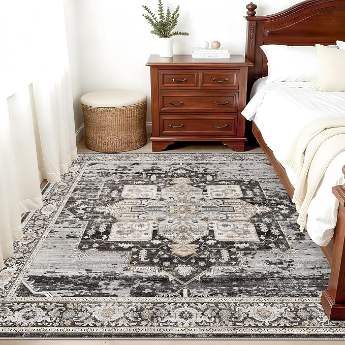 RUUGME Washable 5 x 5 Square Rug- Area Rugs for Living Room Stain Resistant Carpet Soft Rugs for Married Woman in Bedroom Kitchen Dining Room with Non Slip Backing Home 5x5 Black