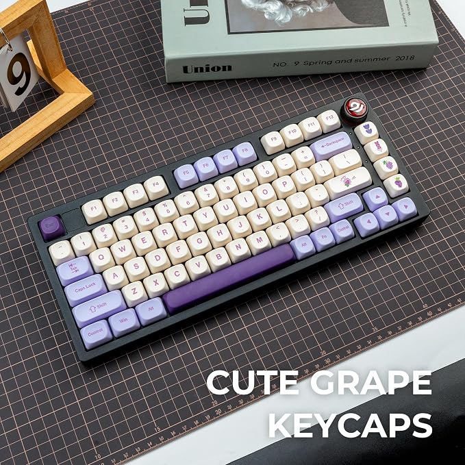 OHY XVX MOA Profile Purple Grape Theme PBT Dye-Sub Keycaps, Custom Keycap Set for Mechanical Keyboards (Compatible with Cherry MX Switches, Purple & White Design)