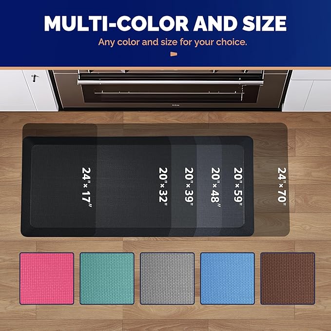 FEATOL Anti Fatigue Mat for Standing, 9/10 Extra Thick Ergonomic Standing Desk Mat, Comfort Memory Foam Standing Mat at Home,Office All Day (24" x 70", Black, 1PC)