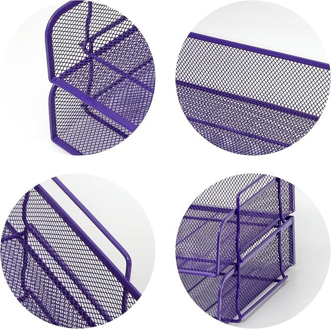 2 Pack Stackable Desk Paper Tray, Metal Mesh Desktop Document Letter File Organizer for Office Home School, 13.5'' L x 9.75'' W x 5.5'' H, Purple