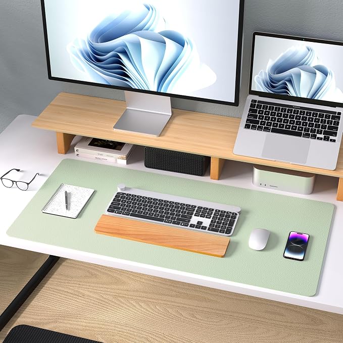 Aothia Large PU Leather Desk Pad Protector – Non-Slip Mouse Pad & Writing Mat for Office/Home, Waterproof, Easy to Clean (36" x 17", Aqua)