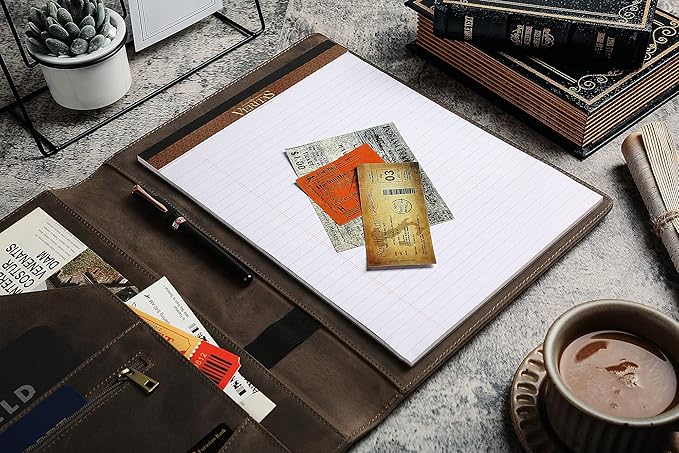 DUKE&COW Personalized Leather Portfolio for Men & Women, Engraved Clipboard Binder, Custom Resume Padfolio, Grey, A4/Letter Size