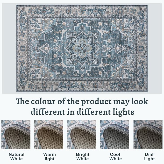 Tangsoo 2x6 Washable Runner Rug for Hallways, Non Slip Vintage Runner Rug, Soft Oriental Low Pile Long Rug Runner, Farmhouse Carpet Runners for Kitchen Bedroom Entryway Bathroom Living Room Blue Gray