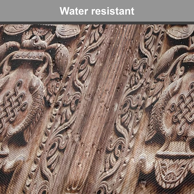Lunarable Rustic Chair Cushion Pads Set of 6, Wooden Carved Door Image Detailed Kathmandu Cultural Facade Print, Anti-Slip Seat Padding for Kitchen & Patio, 16"x16", Brown